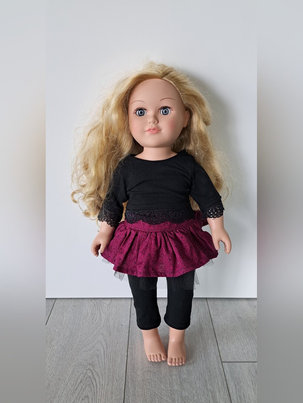My Life As Blonde Doll With  Outfit Set - Black Top & Burgundy Skirt
